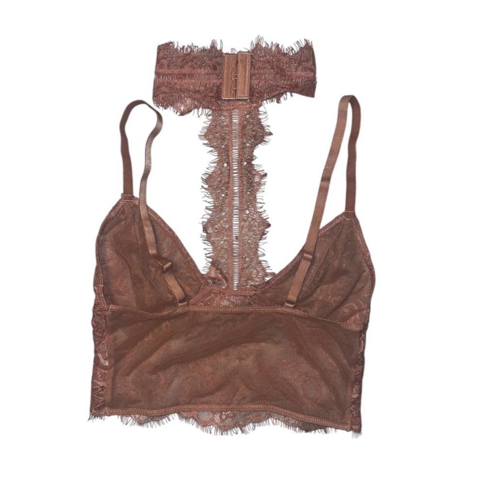 Lace Sheer Bralette With Attached Choker Dusty Rose Pink Color Size Small - Picture 2 of 10